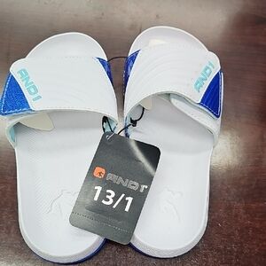 And1 White and Blue Kids Hook-and-Loop Slide Sandals